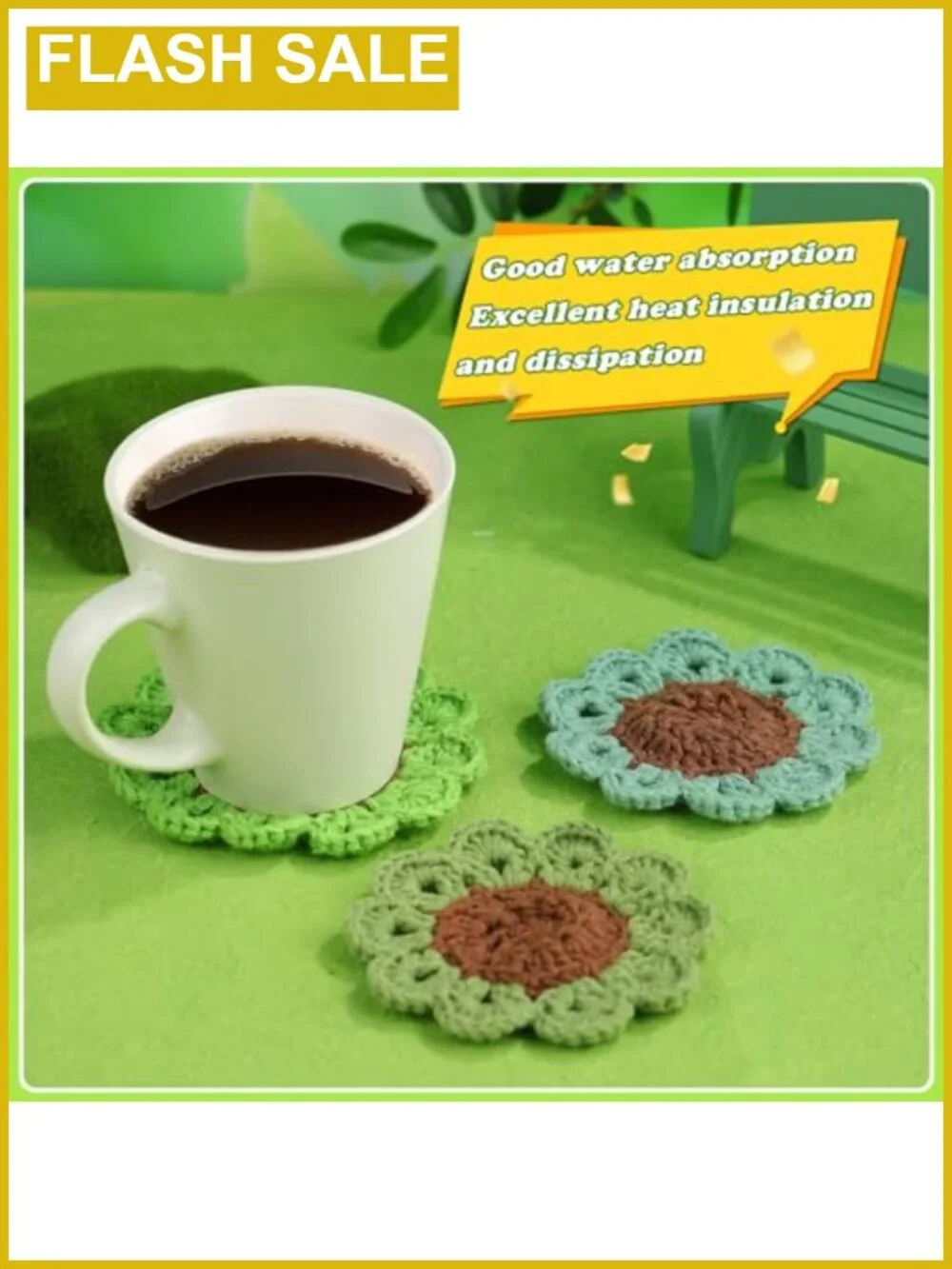 Crochet Kit for Beginners 3PC Coaster Potted Plant DIY Craft Set